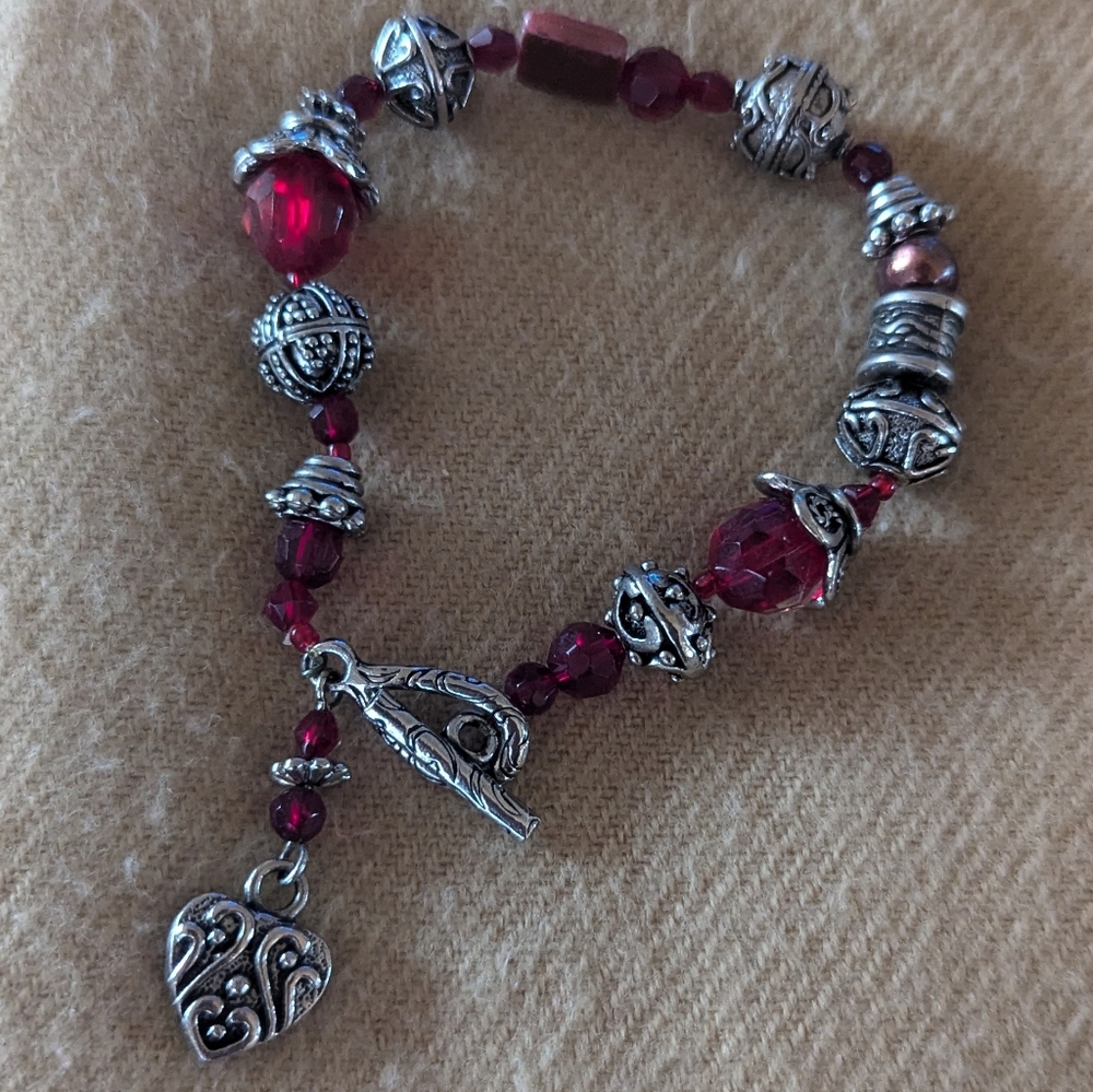 Ruby Red Heart Charm Style Bracelet Y2k